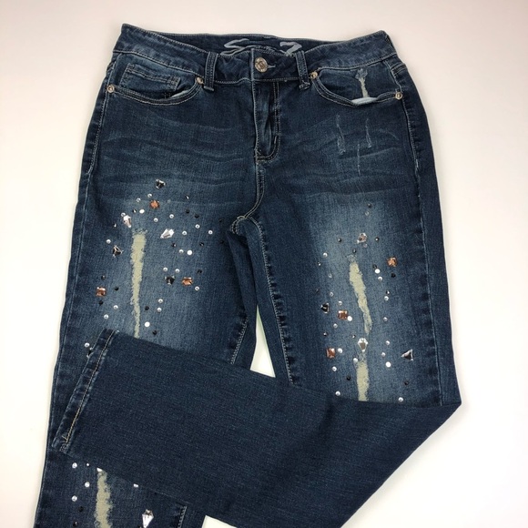 Seven7 Distressed Jewel Ankle Skinny Jeans 8 - Picture 13 of 16